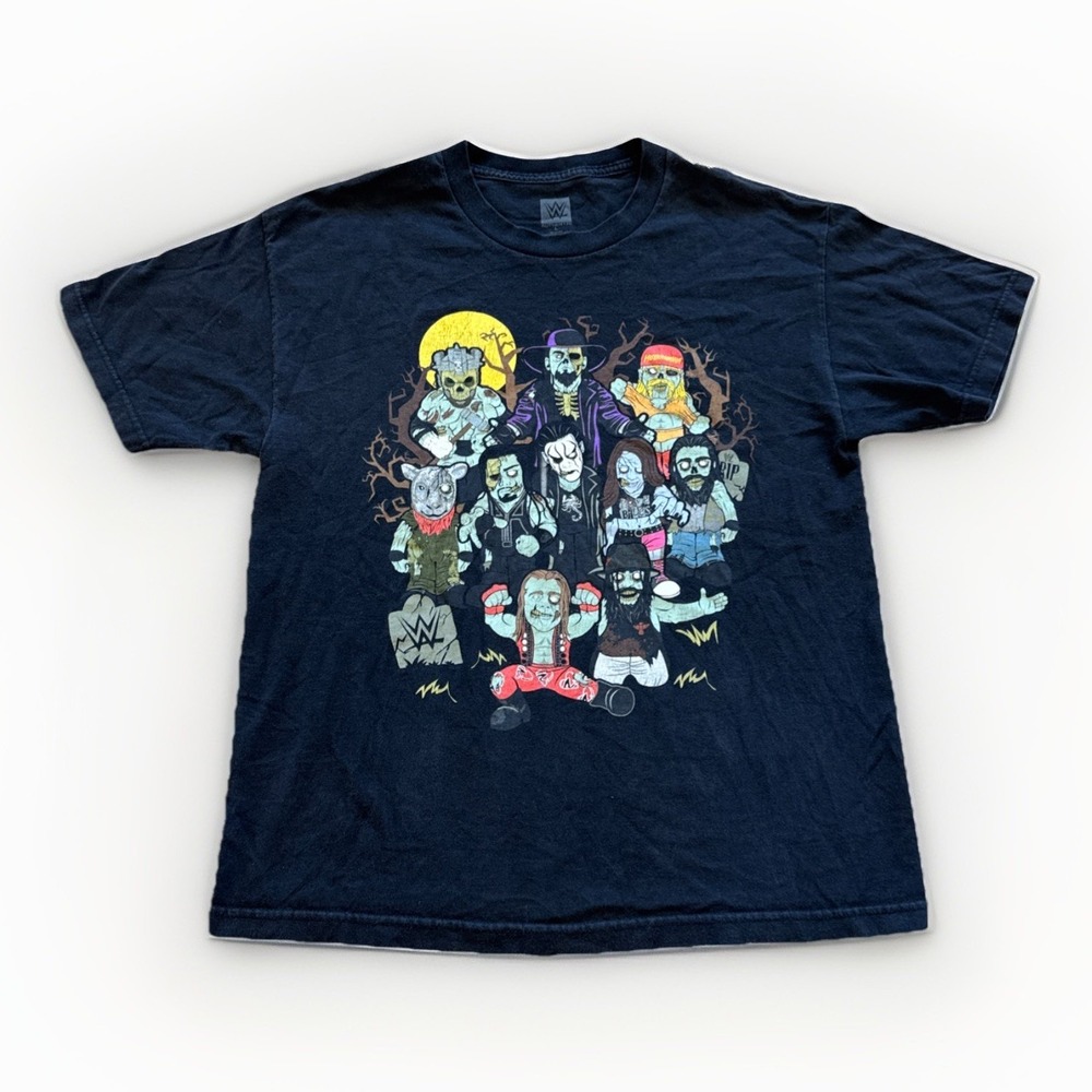 WWE Shirt Mens L Black Cartoon Wrestlers Zombies‎ Halloween Tour 2014